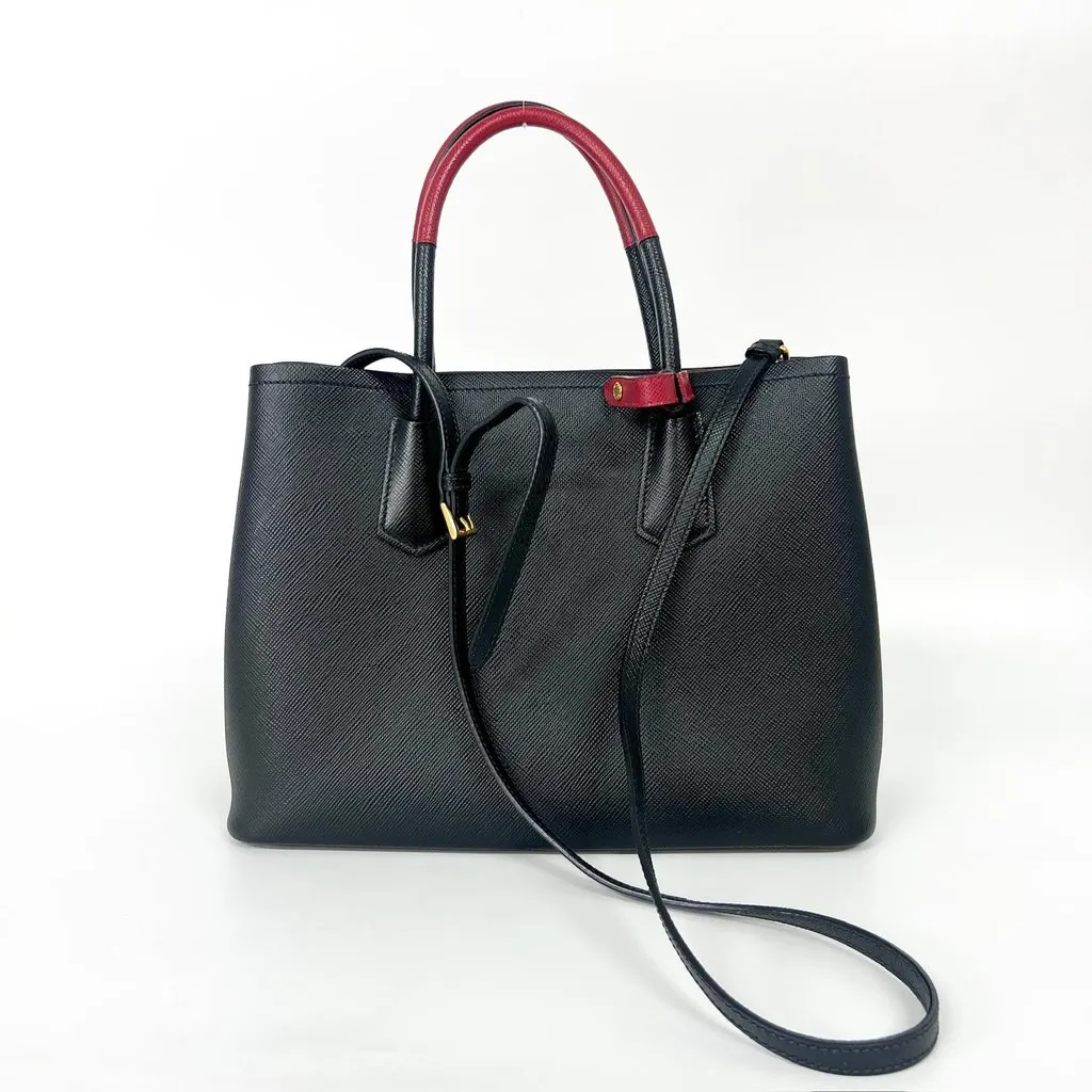 Prada Saffiano Cur Double Bag Medium 1BG775 Black Leather Good - Inside View