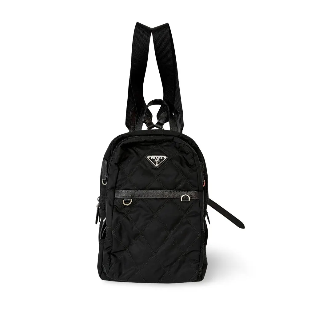 Prada Quilted Nylon Small Backpack Black Black Polyamide Good - Front View