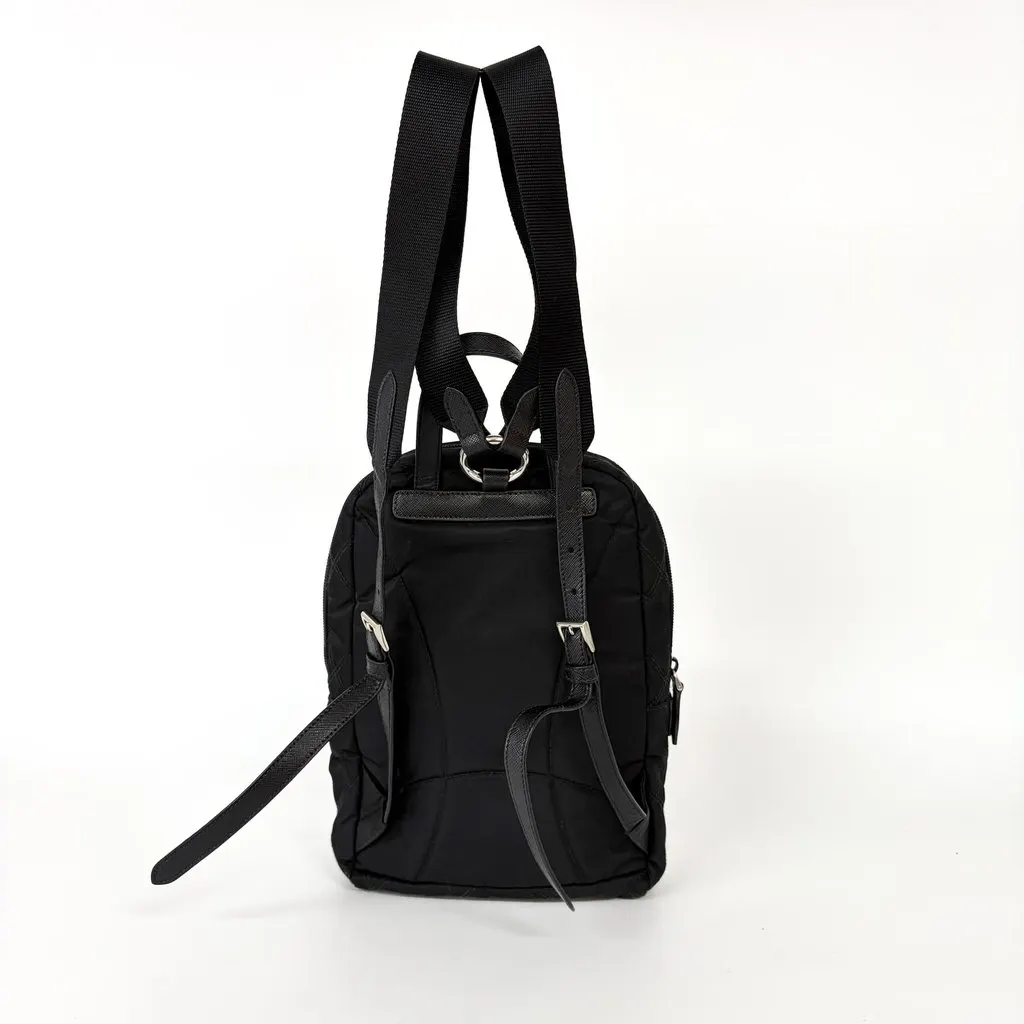 Prada Quilted Nylon Small Backpack Black Black Polyamide Good - Back View