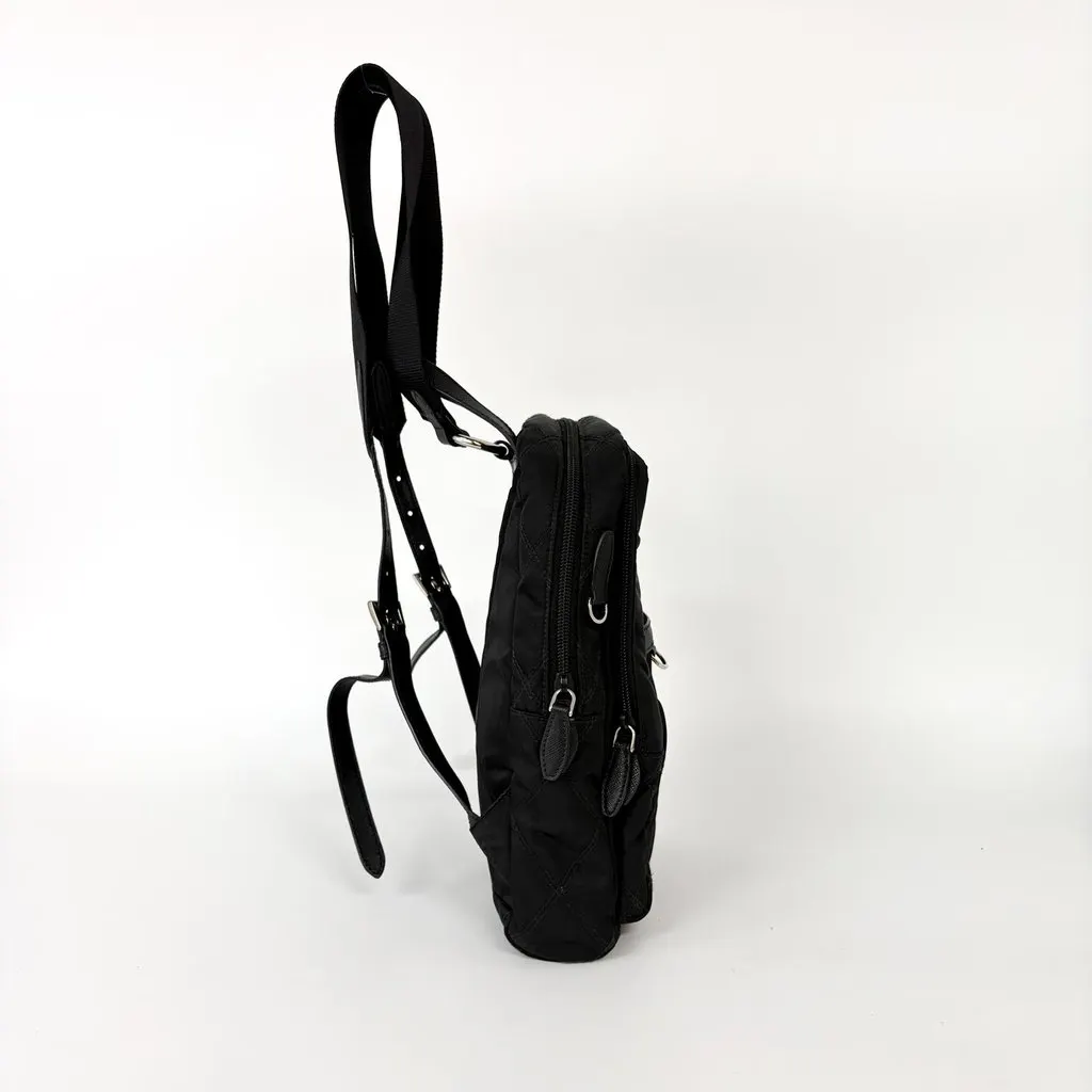 Prada Quilted Nylon Small Backpack Black Black Polyamide Good - Model View