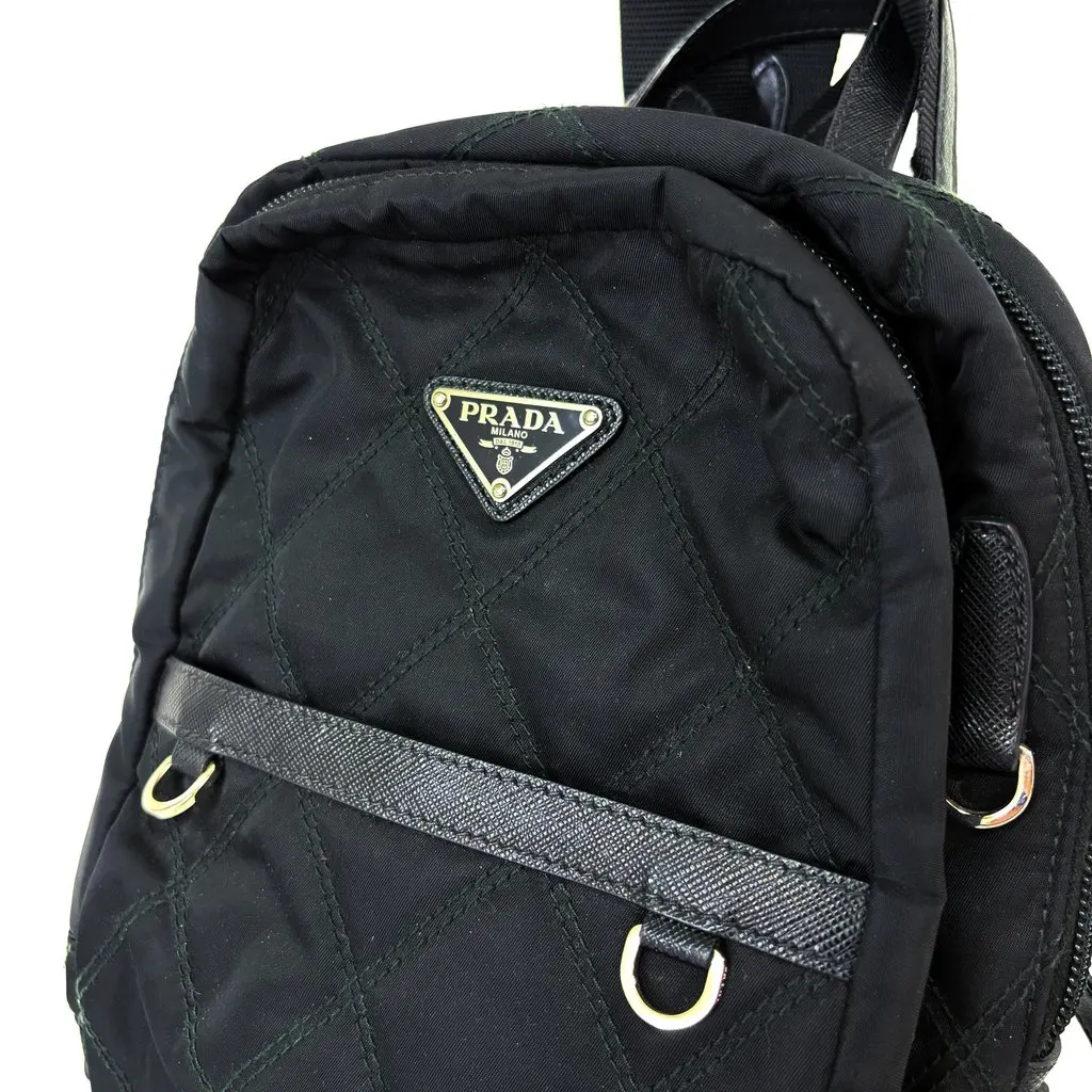 Prada Quilted Nylon Small Backpack Black Black Polyamide Good - Box View