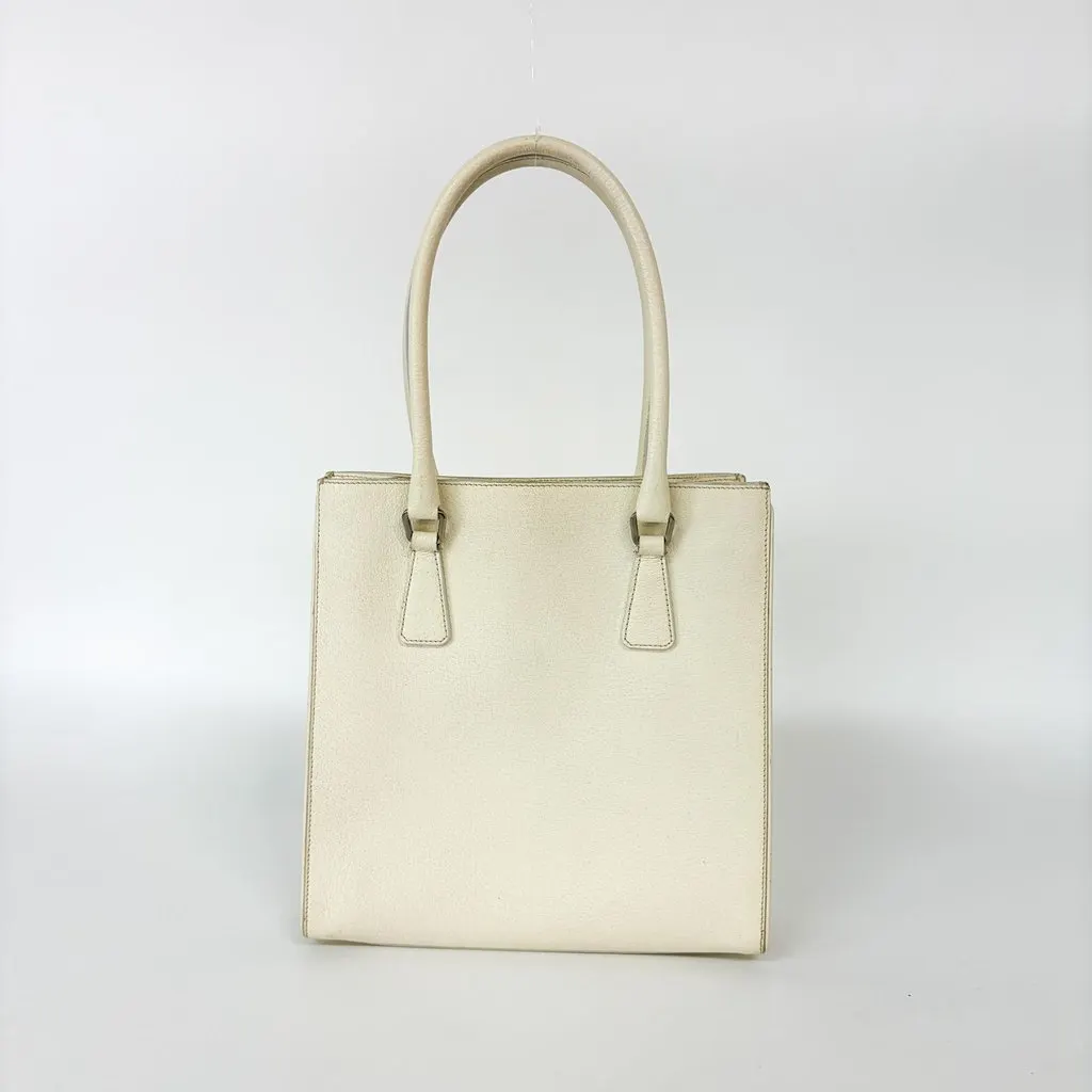 Prada Vitello Phoenix Leather Tote Bag Ivory Ecru Leather Good - Back View