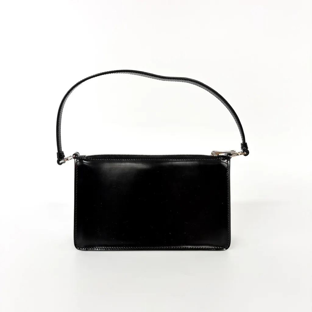 Prada Brushed Leather Mini Shoulder Bag Black Black Leather Good - Back View