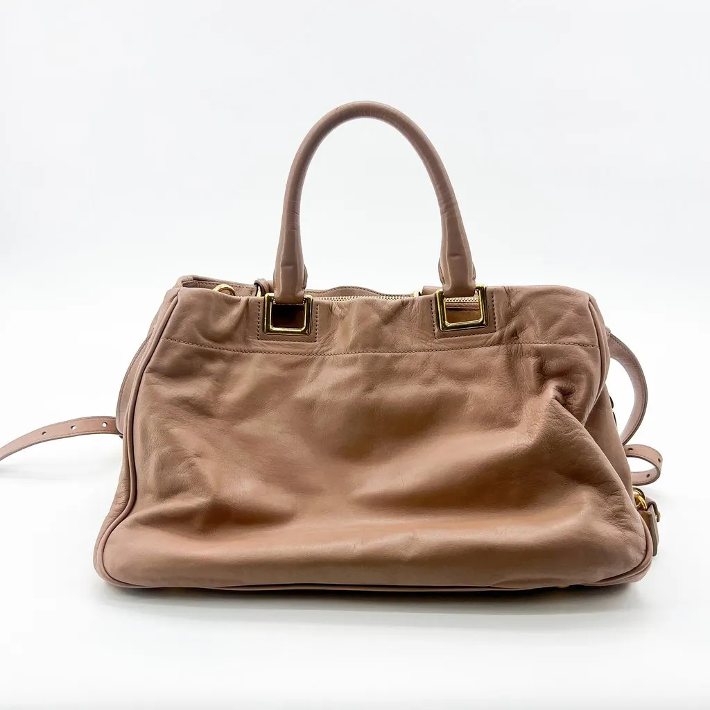 Prada Vitello Daino Leather Bow Tote Bag Taupe MultiColor Leather Good - Back View