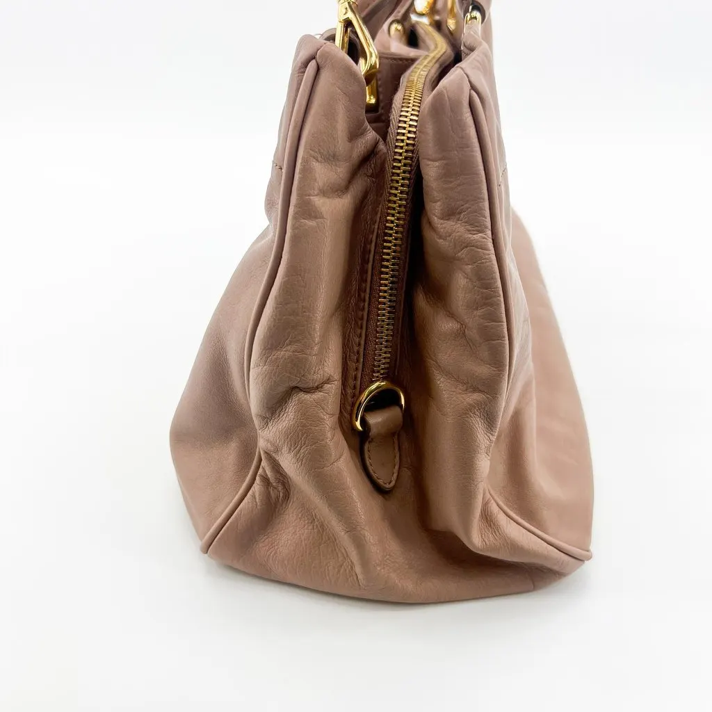 Prada Vitello Daino Leather Bow Tote Bag Taupe MultiColor Leather Good - Model View