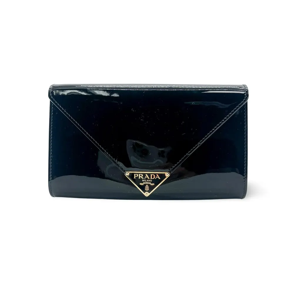 Prada Black Patent Clutch Bag MultiColor Leather Very good - Front View