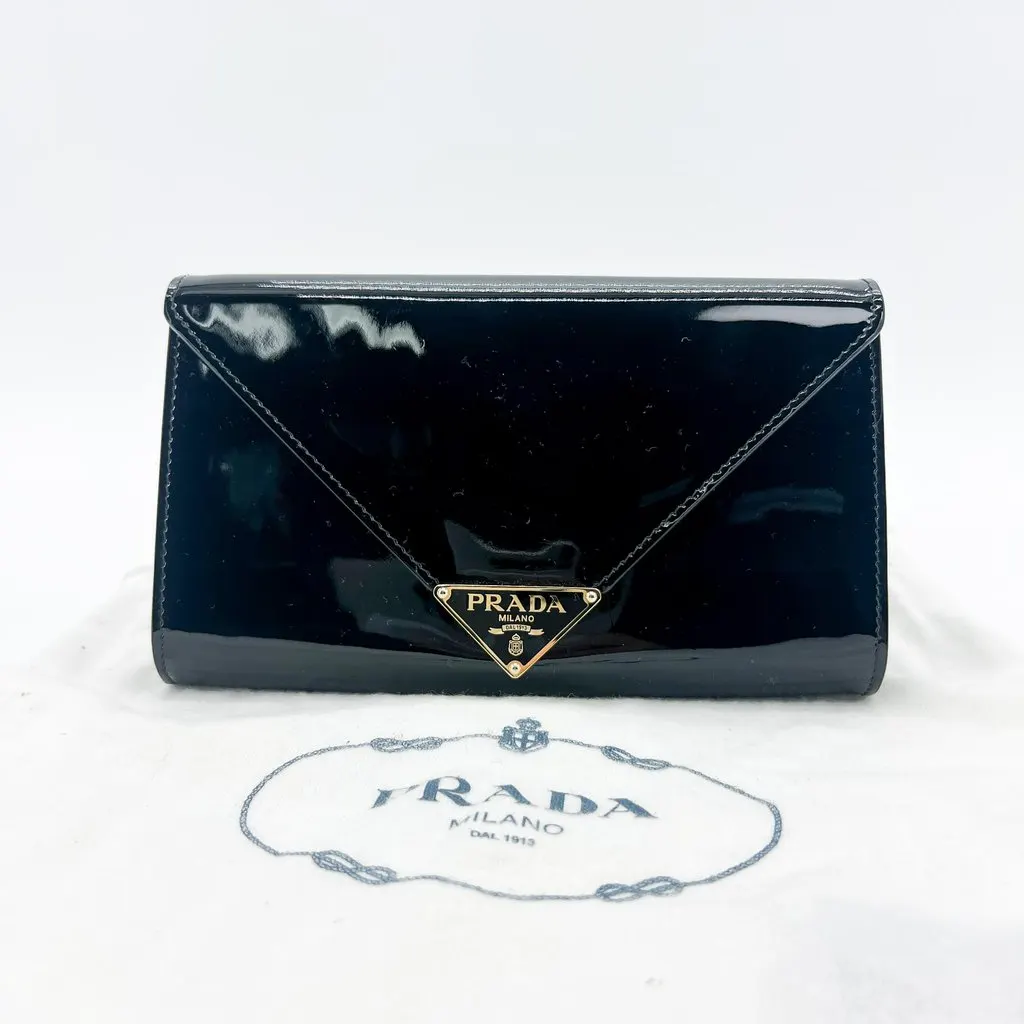 Prada Black Patent Clutch Bag MultiColor Leather Very good - Back View