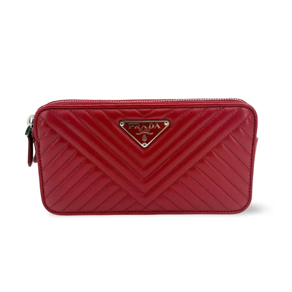 Prada Quilted Napa Leather Pouch Red MultiColor Leather Very good - Front View