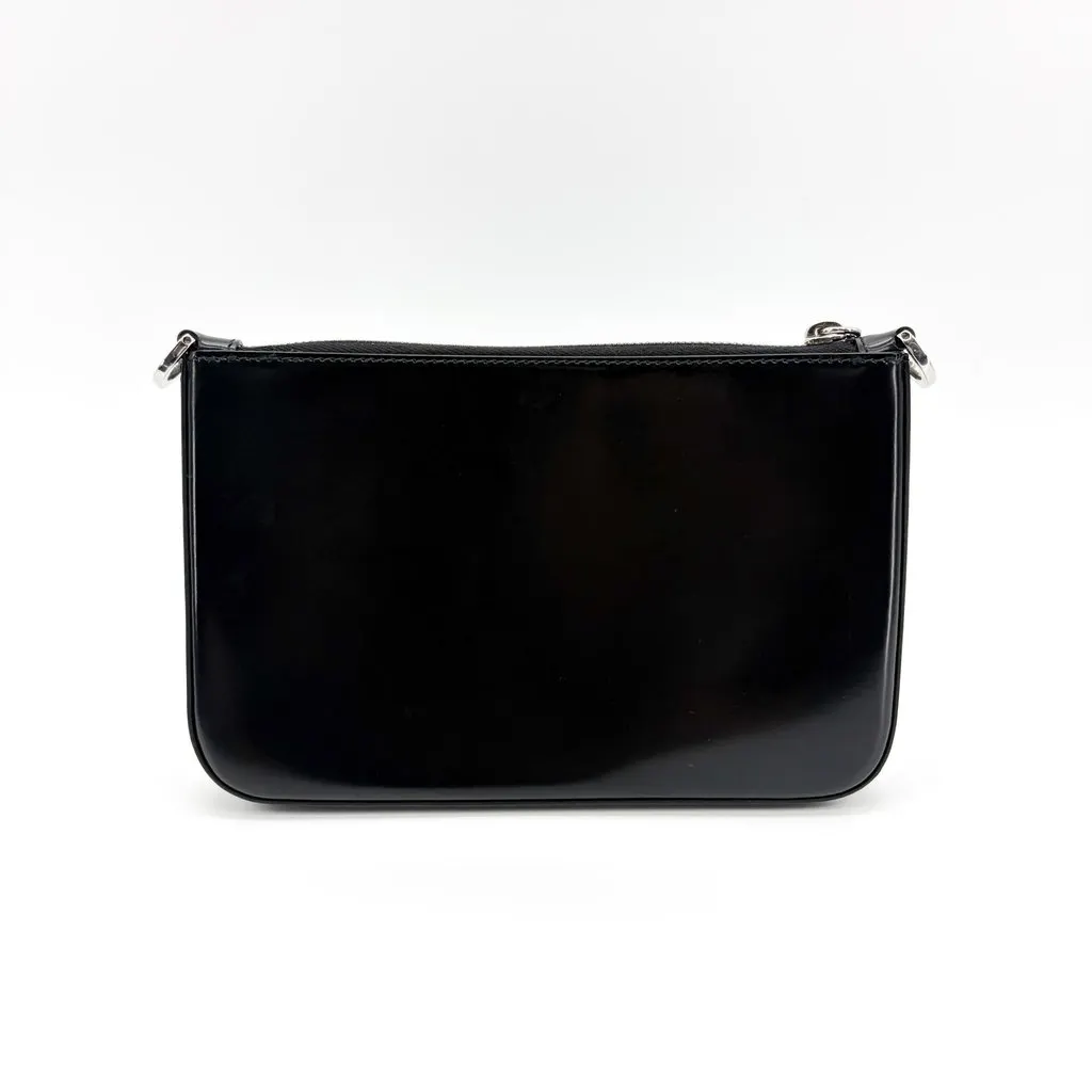 Prada Brushed Leather Triangle Logo Pouch Black Black Leather Very good - Inside View