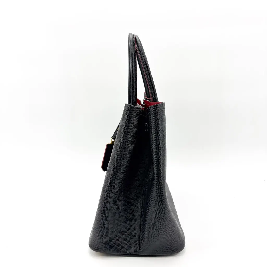 Prada Saffiano Cuir Medium Double Bag Black Red Black Leather Very good - Model View