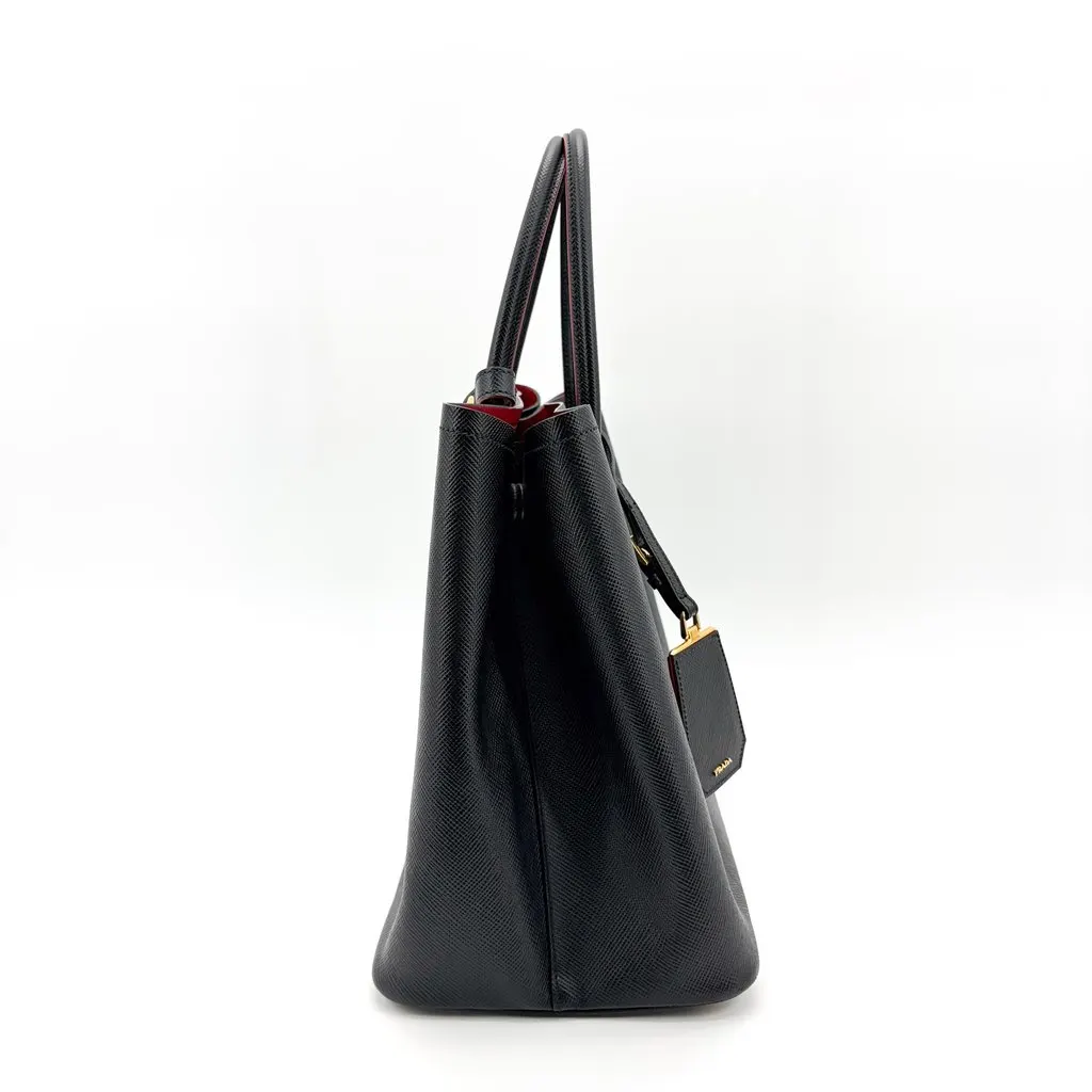 Prada Saffiano Cuir Medium Double Bag Black Red Black Leather Very good - Box View