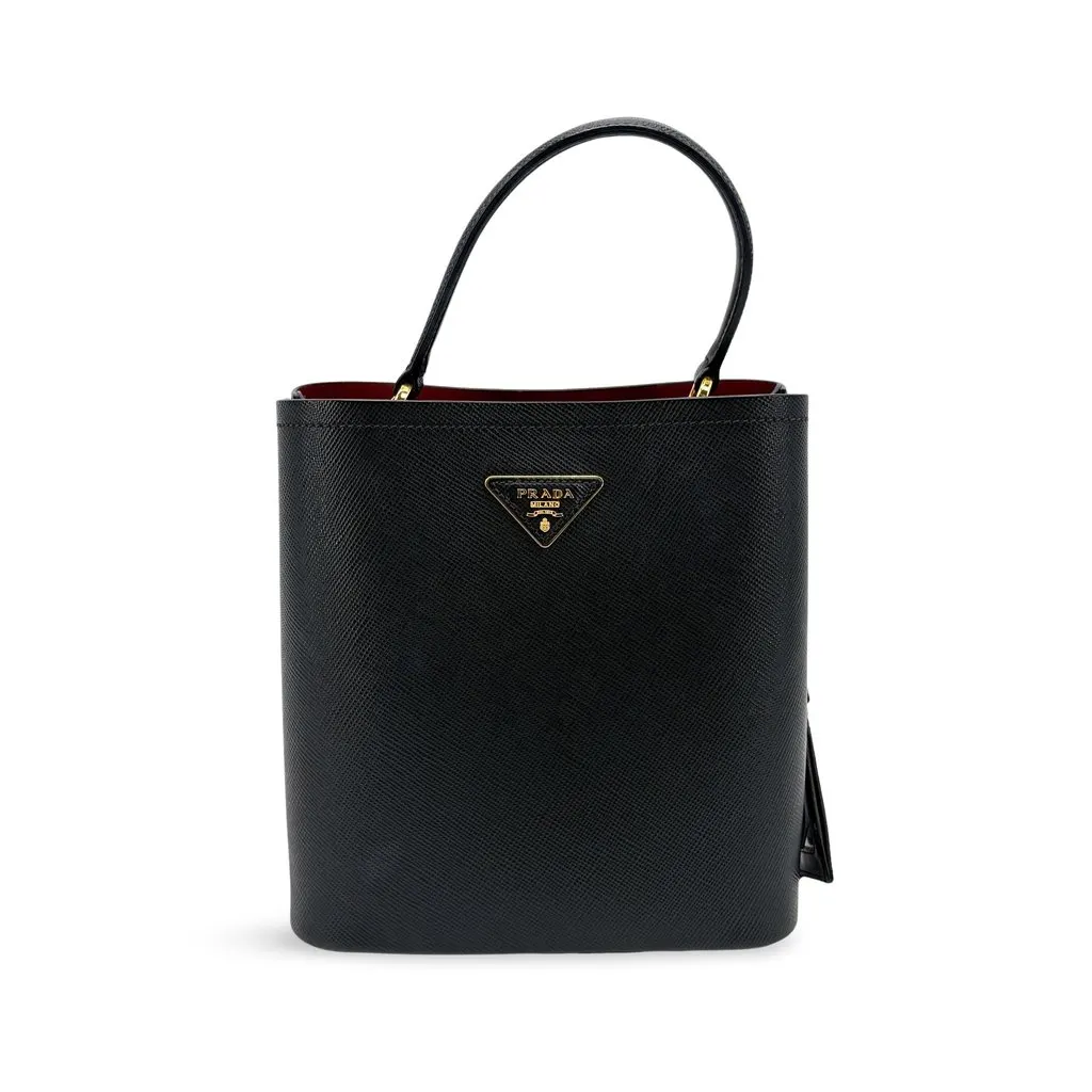 Prada Small Saffiano Leather Panier Bag Black Black Leather Very good - Front View