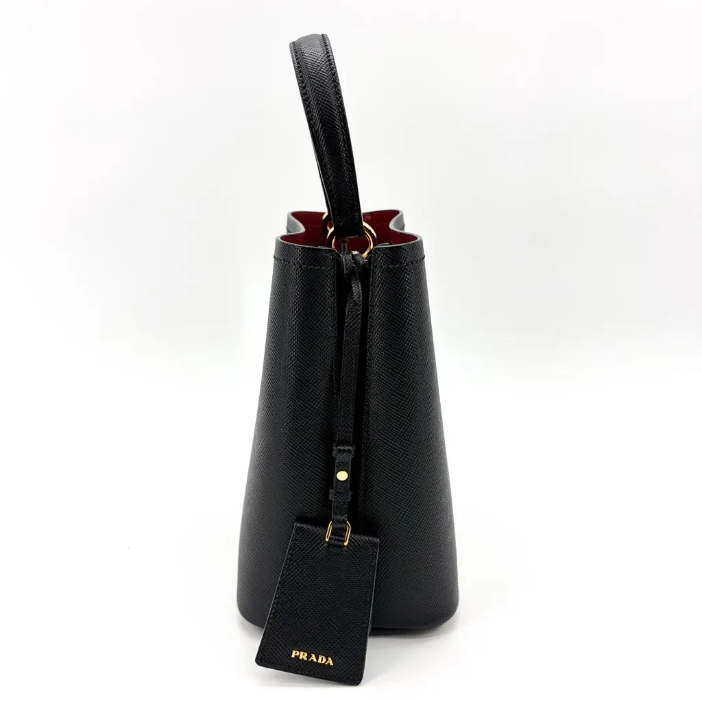 Prada Small Saffiano Leather Panier Bag Black Black Leather Very good - Model View