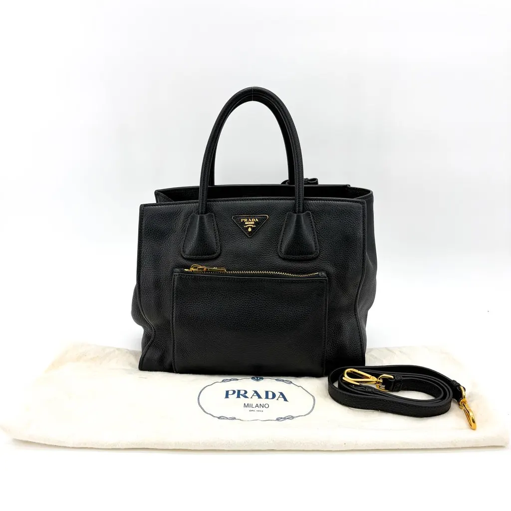 Prada Vitello Phoenix Tote Bag Black Black Leather Good - Back View