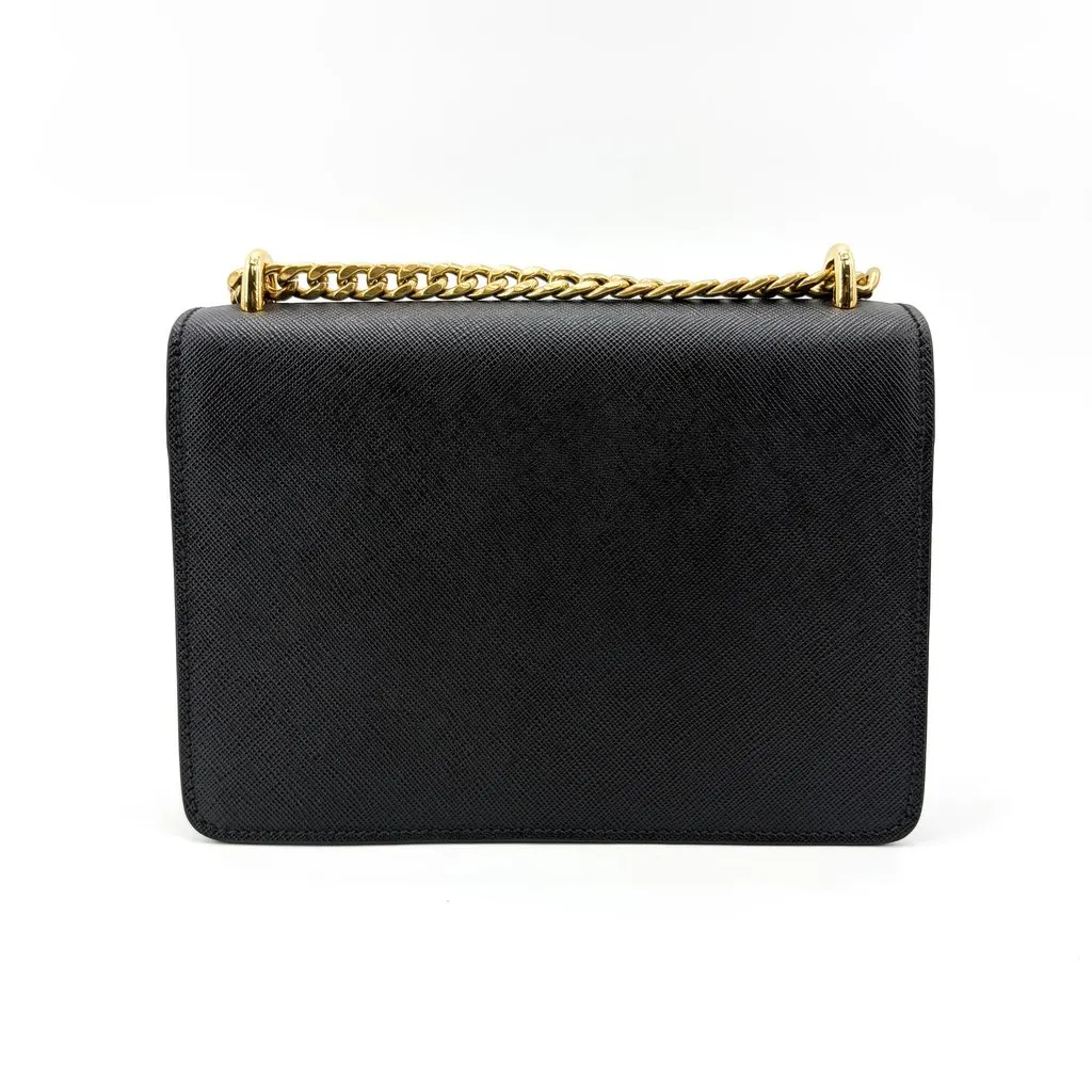 Prada Saffiano leather chain shoulder bag black with gold hardware Black Leather Very good - Inside View