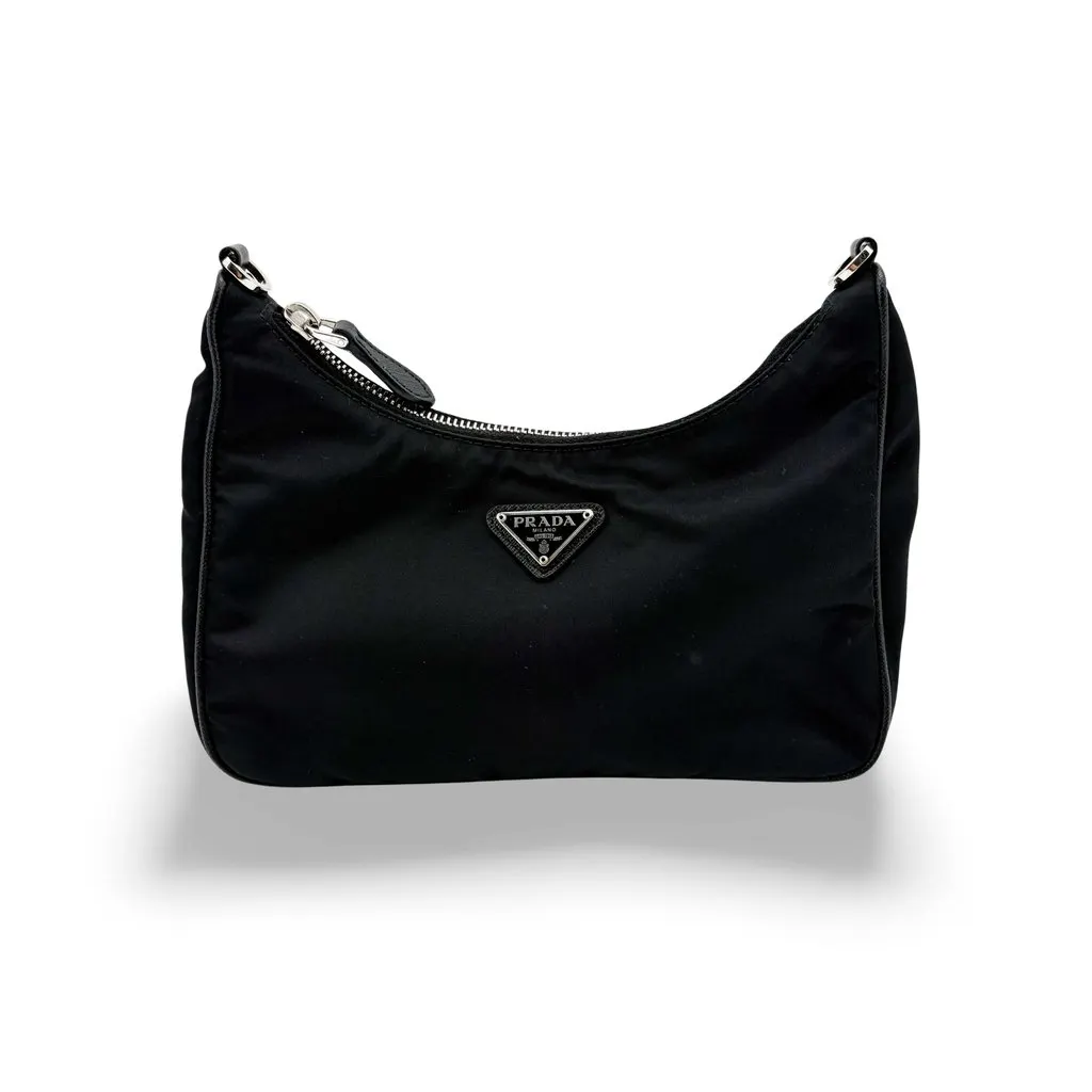 Prada Re-edition 2000 Nylon Mini Bag Black Black Polyamide Good - Front View
