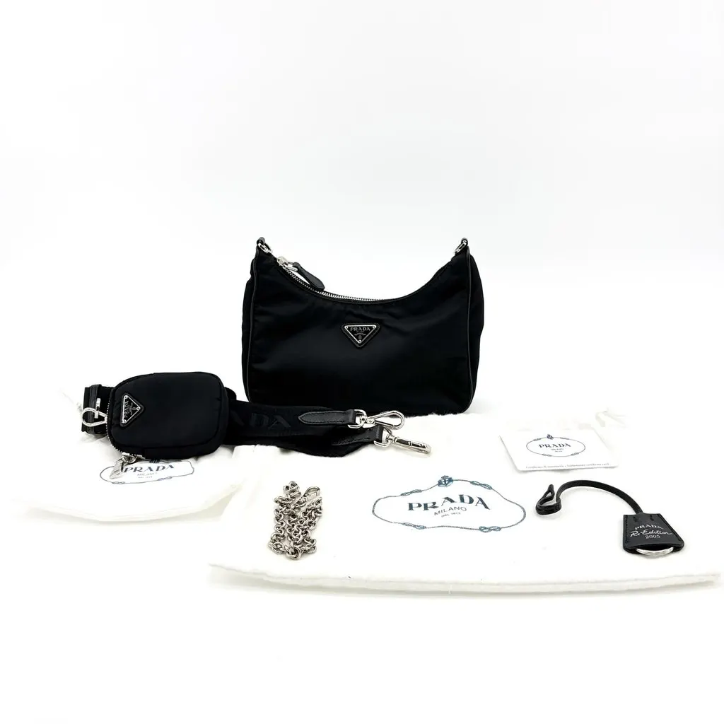 Prada Re-edition 2000 Nylon Mini Bag Black Black Polyamide Good - Back View