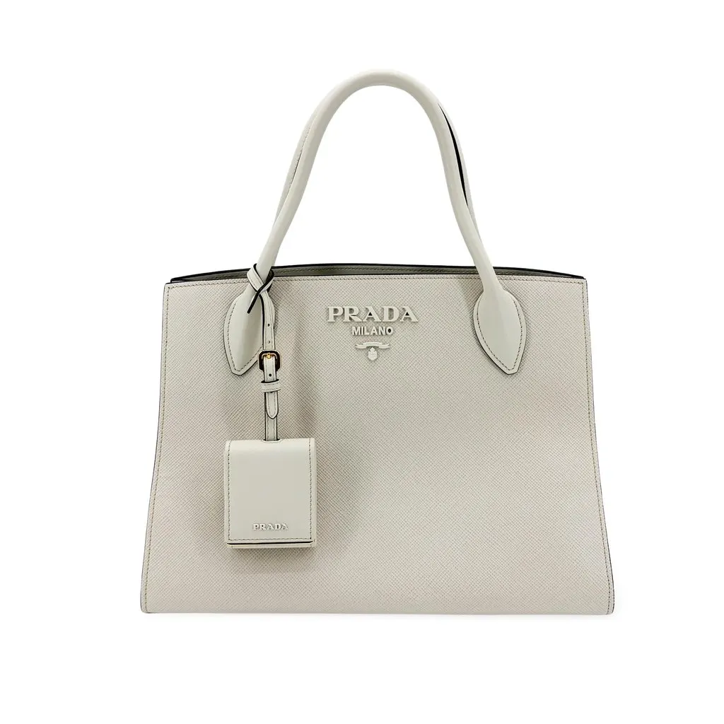 Prada Monochrome Small Saffiano Leather Tote Bag White White Leather Very good - Front View