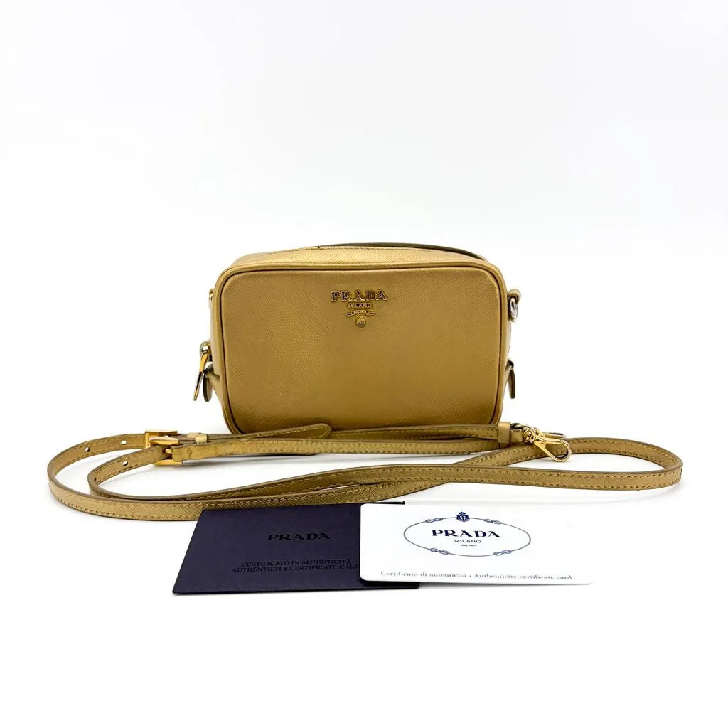 Prada Saffiano Leather Camera Bag Gold Gold Leather Good - Back View