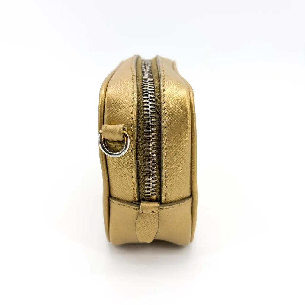 Prada Saffiano Leather Camera Bag Gold Gold Leather Good - Model View