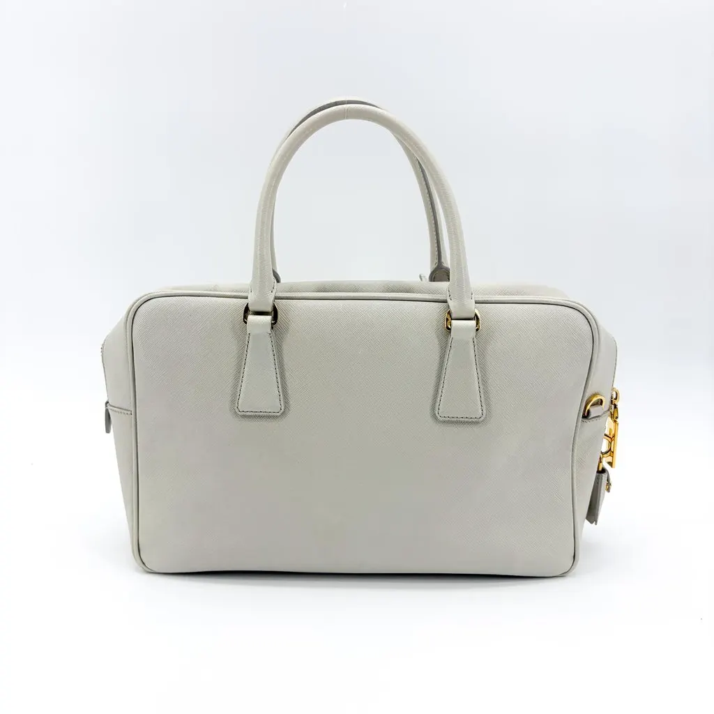 Prada Saffiano Lux Top Handle Bag Talco White Gold Leather Good - Inside View