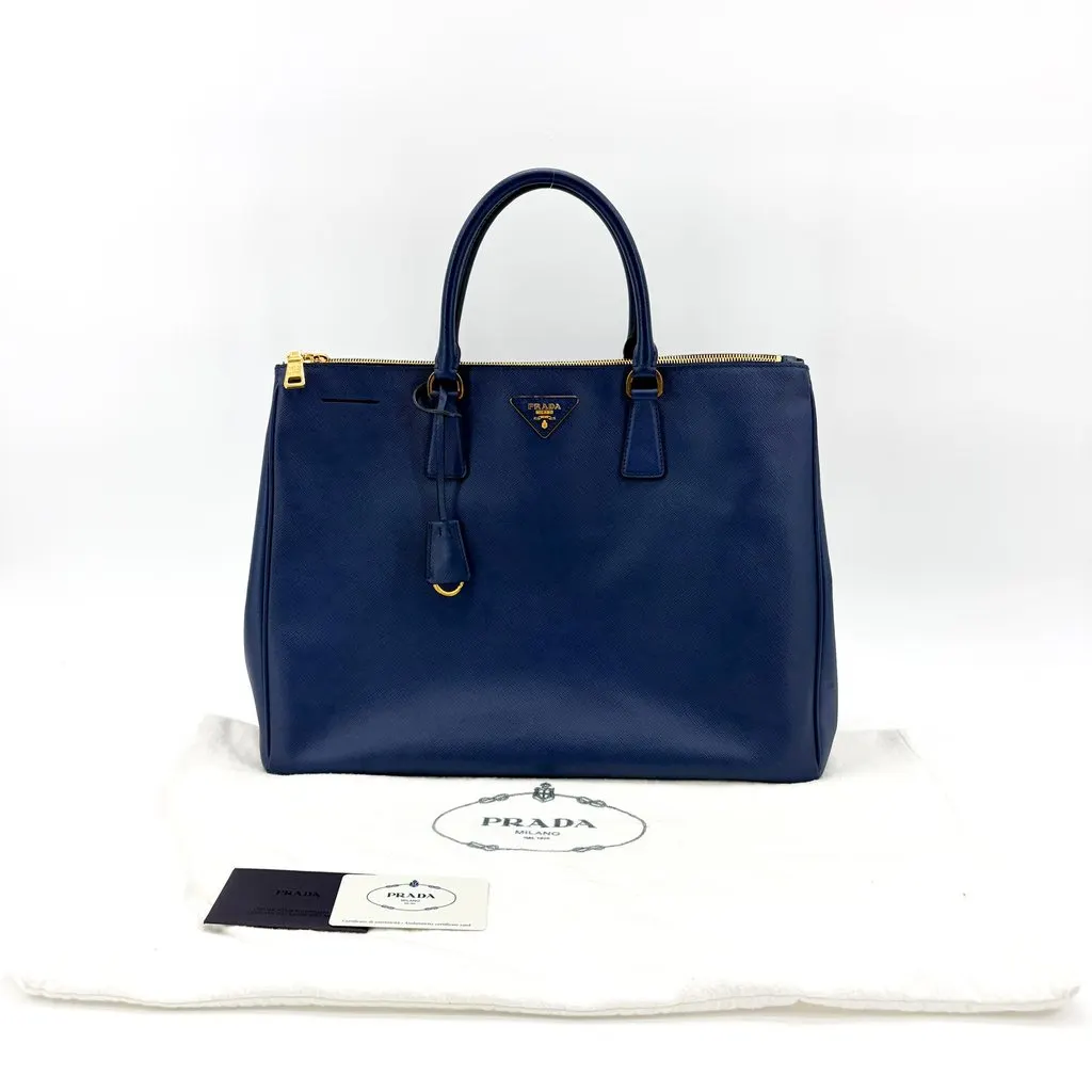 Prada Saffiano Lux Tote Bag Navy Blue Leather Good - Back View