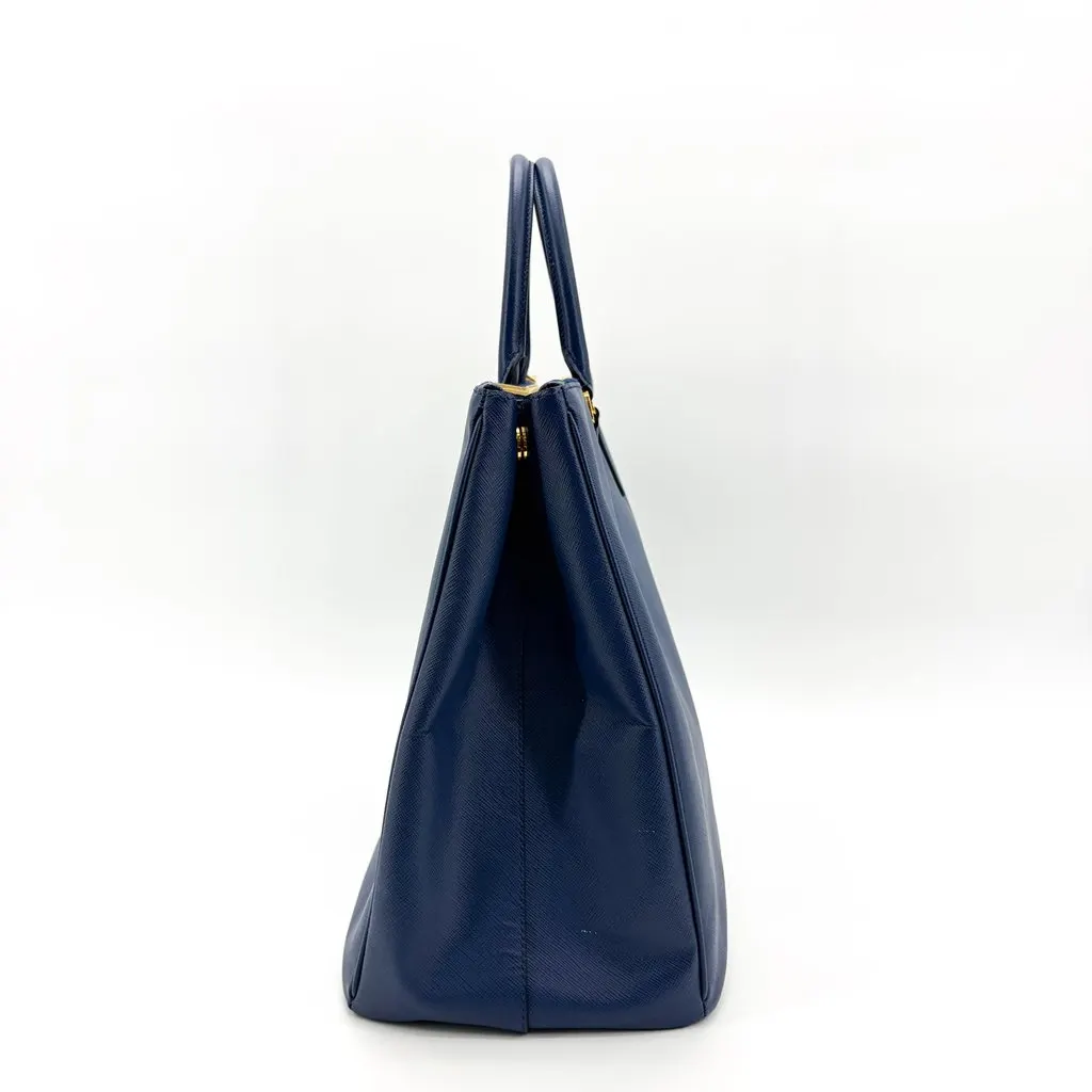 Prada Saffiano Lux Tote Bag Navy Blue Leather Good - Model View