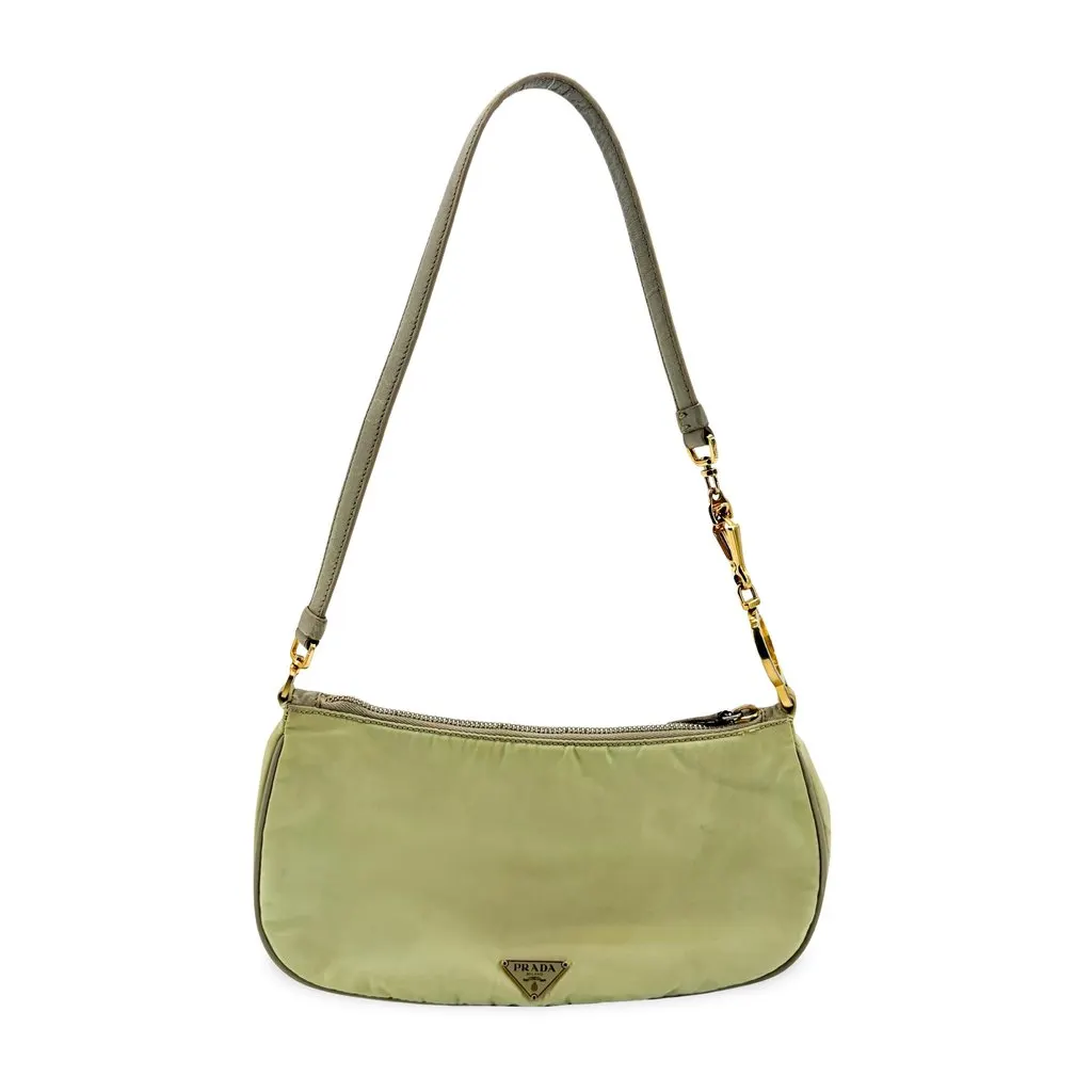 Prada Vintage Nylon Mini Shoulder Bag Light Green Green Polyamide Fair - Front View