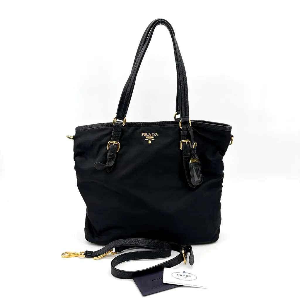 Prada Tessuto Soft Calf Tote Bag Black Black Polyamide Good - Back View
