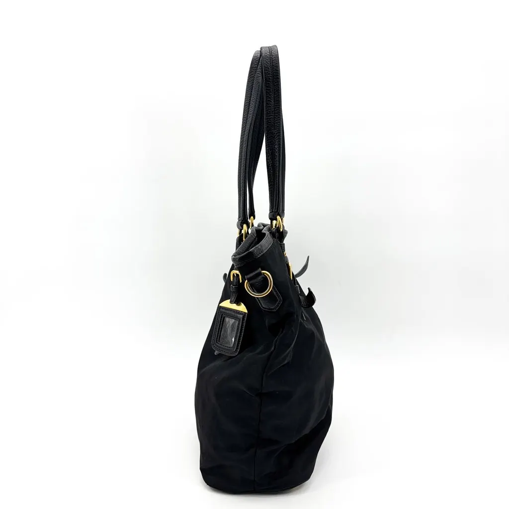 Prada Tessuto Soft Calf Tote Bag Black Black Polyamide Good - Model View