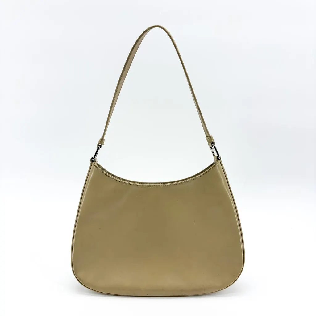 Prada Cleo Brushed Leather Shoulder Bag Khaki Beige Leather Fair - Back View