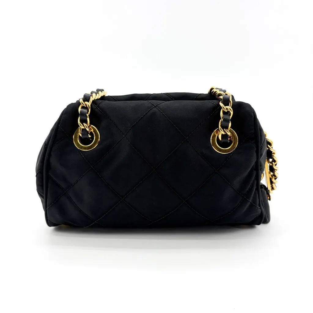 Prada Re-Nylon Quilted Chain Shoulder Bag Black with Gold Hardware Black Polyamide Good - Back View