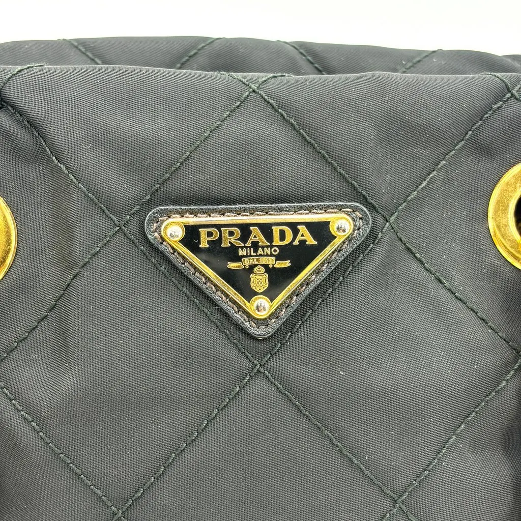 Prada Re-Nylon Quilted Chain Shoulder Bag Black with Gold Hardware Black Polyamide Good - Box View