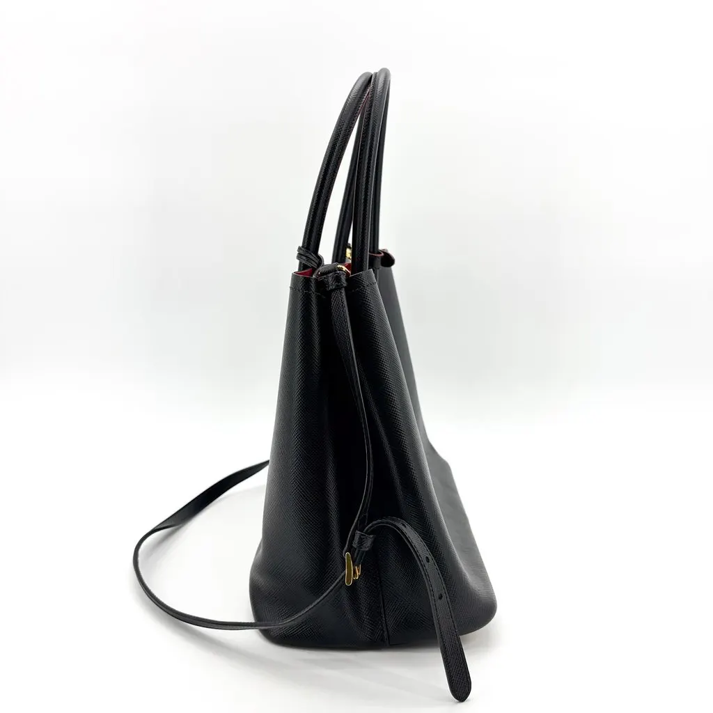 Prada Saffiano Cure Double Bag Medium Black/Red Black Leather Good - Inside View