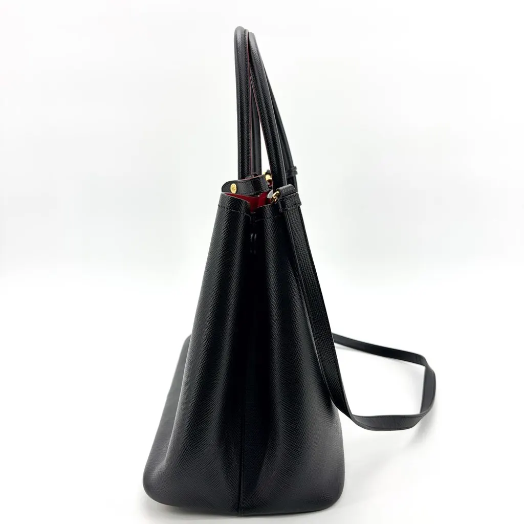 Prada Saffiano Cure Double Bag Medium Black/Red Black Leather Good - Model View