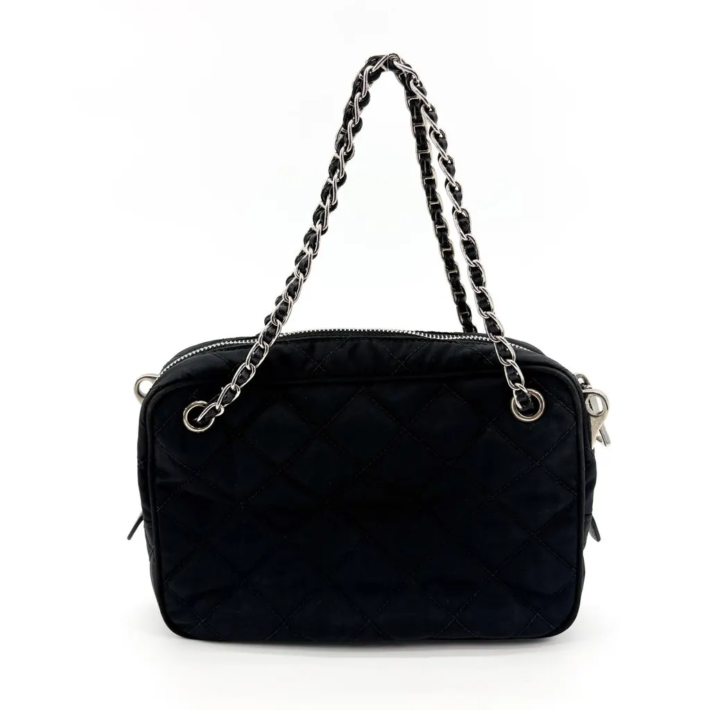 Prada Tessuto Impunturato Quilted Chain Shoulder Bag Black Black Polyamide Good - Inside View