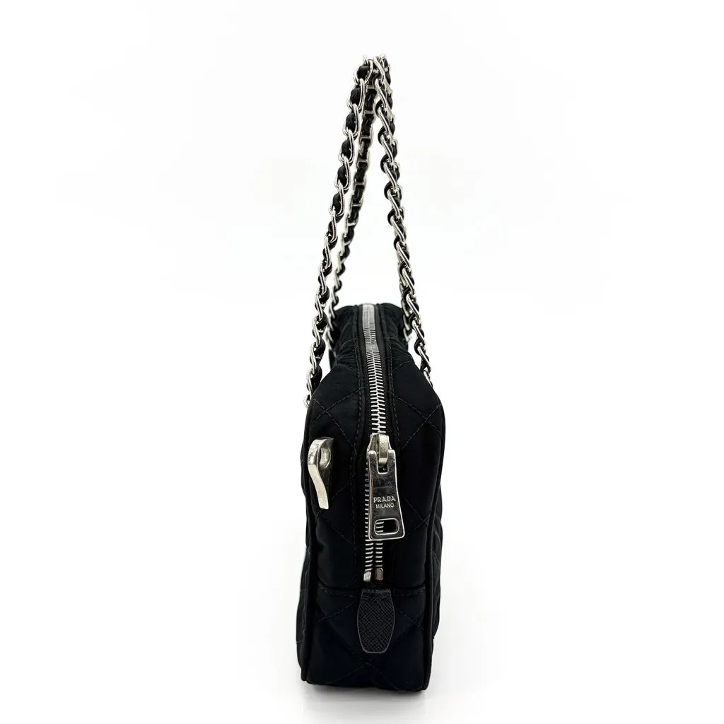 Prada Tessuto Impunturato Quilted Chain Shoulder Bag Black Black Polyamide Good - Box View
