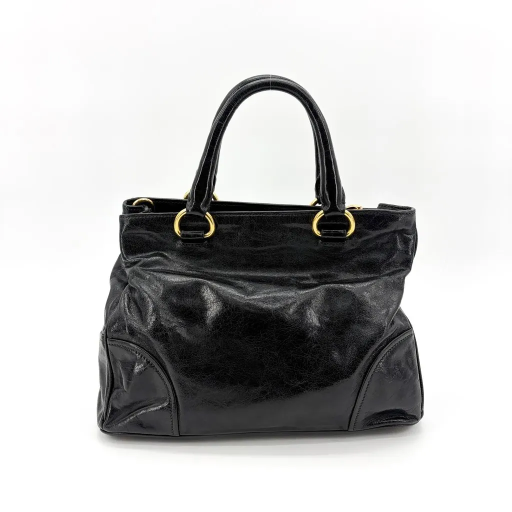 Prada Vitello Shine Tote Bag Black with Gold Hardware Black Leather Good - Inside View