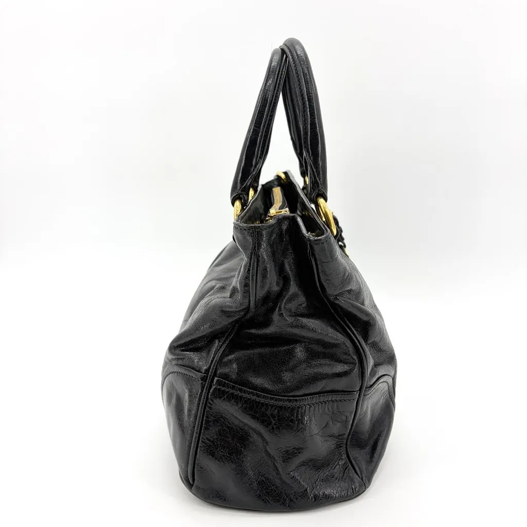 Prada Vitello Shine Tote Bag Black with Gold Hardware Black Leather Good - Box View