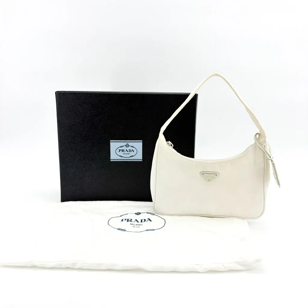 Prada Re-edition 2000 Nylon Mini Bag White White Polyamide Good - Back View