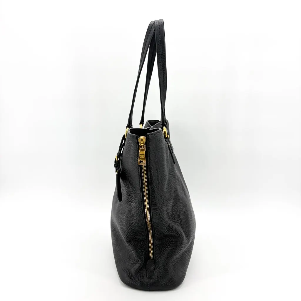 Prada Vitello Phenix Tote Bag Black Gold Hardware Black Leather Good - Model View