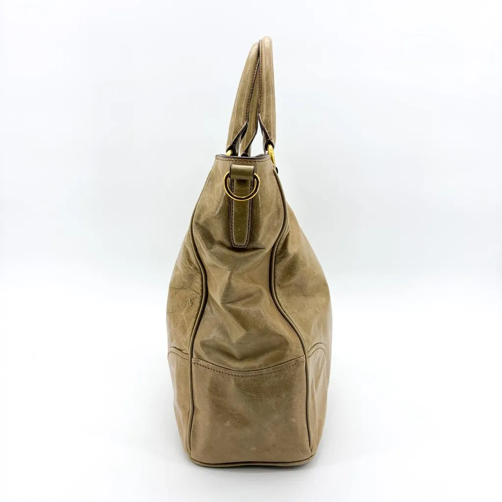 Prada Vitello Shine Tote Bag Khaki Brown Leather Fair - Box View