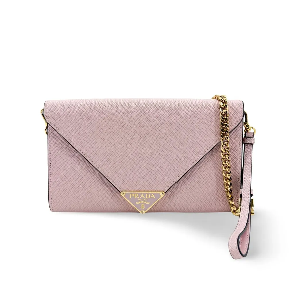 Prada Saffiano Leather Envelope Shoulder Bag Orchid Pink Gold Leather Very good - Front View