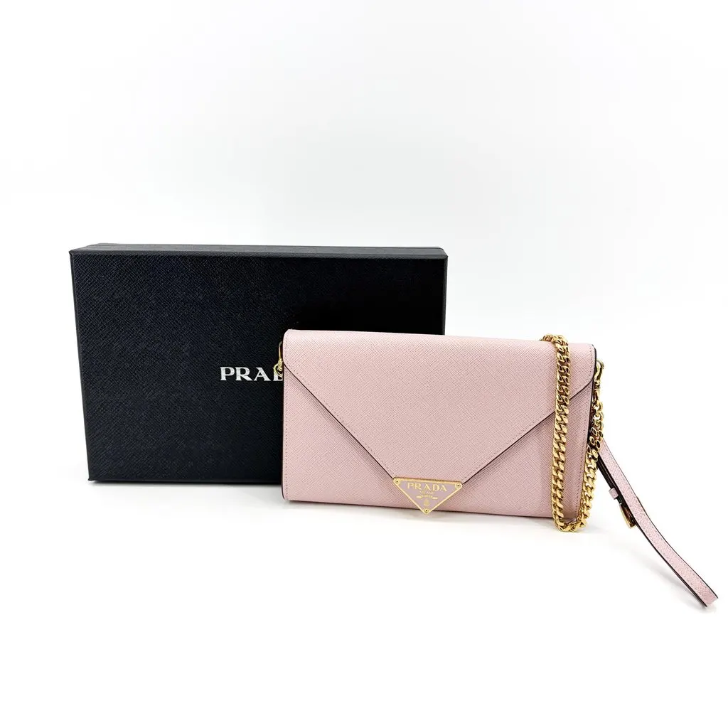 Prada Saffiano Leather Envelope Shoulder Bag Orchid Pink Gold Leather Very good - Back View