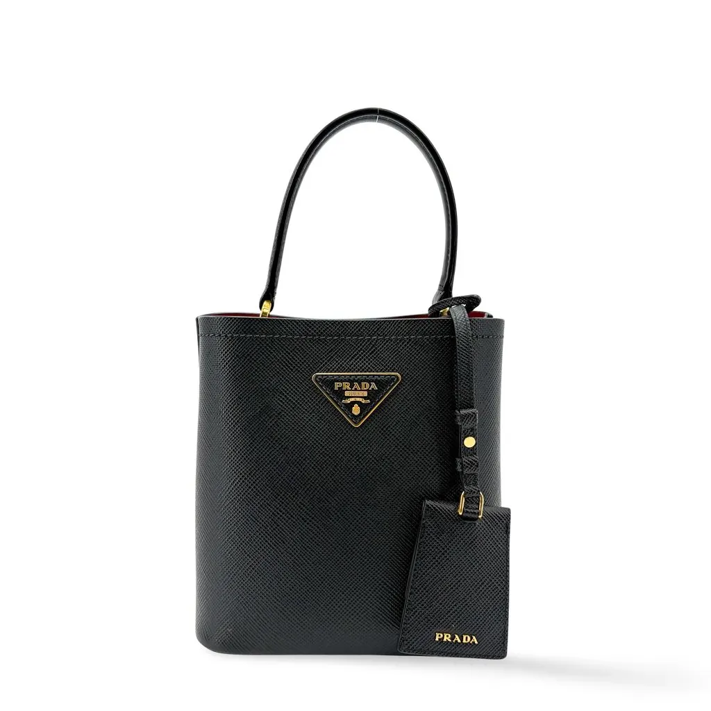 Prada Panier Saffiano Leather Small Bag Black Red Black Leather Very good - Front View
