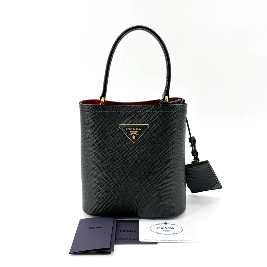 Prada Panier Saffiano Leather Small Bag Black Red Black Leather Very good - Back View