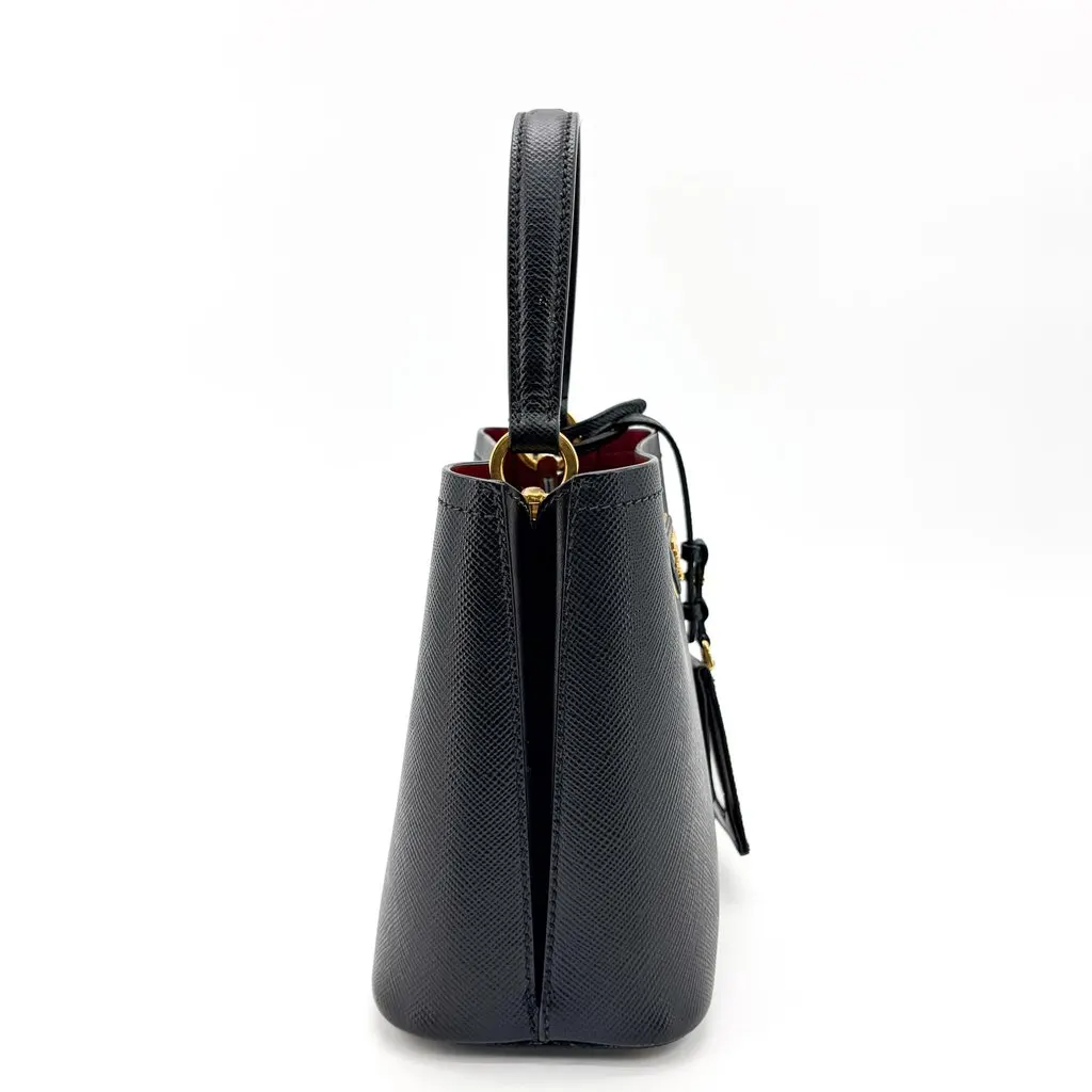 Prada Panier Saffiano Leather Small Bag Black Red Black Leather Very good - Box View
