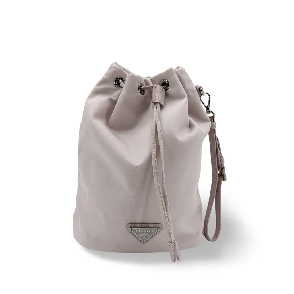 Prada Re-Nylon Drawstring Pouch Alabaster Pink Pink Polyamide Very good - Front View