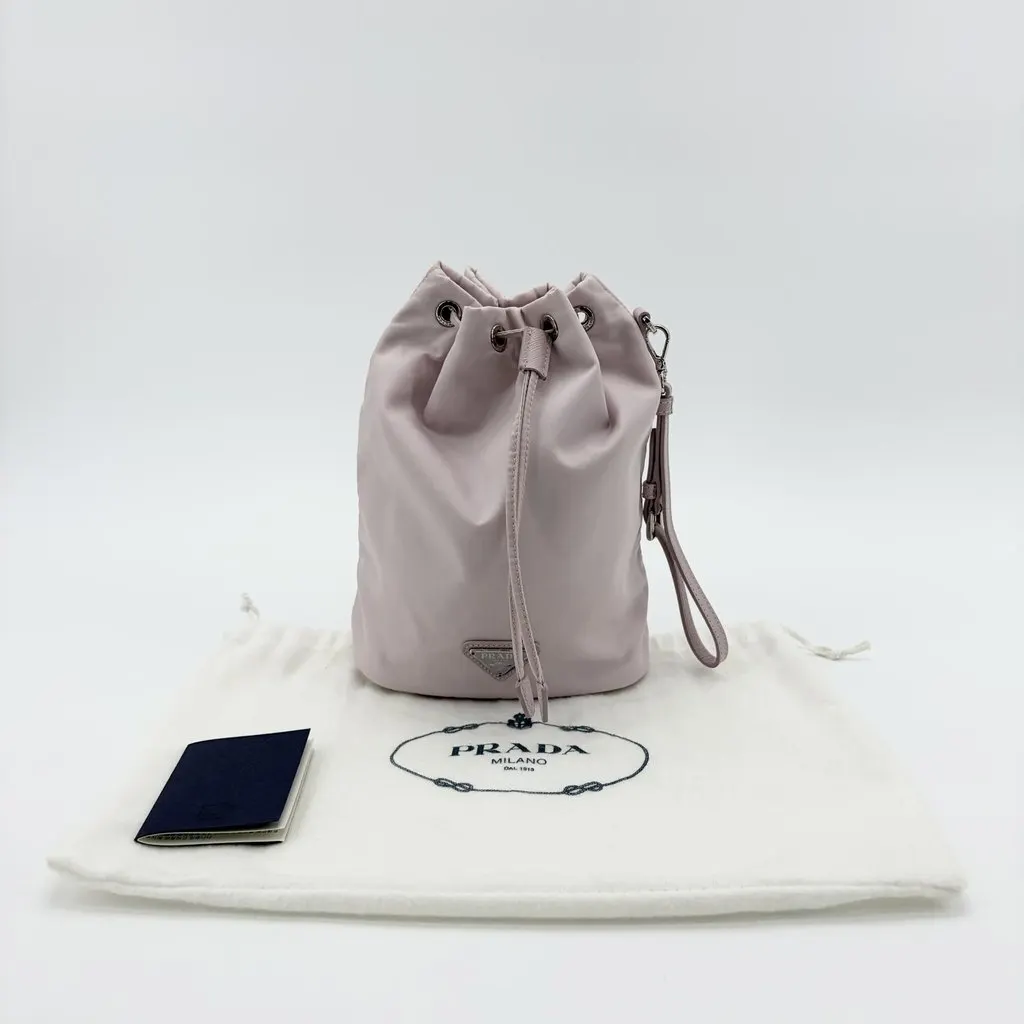 Prada Re-Nylon Drawstring Pouch Alabaster Pink Pink Polyamide Very good - Back View