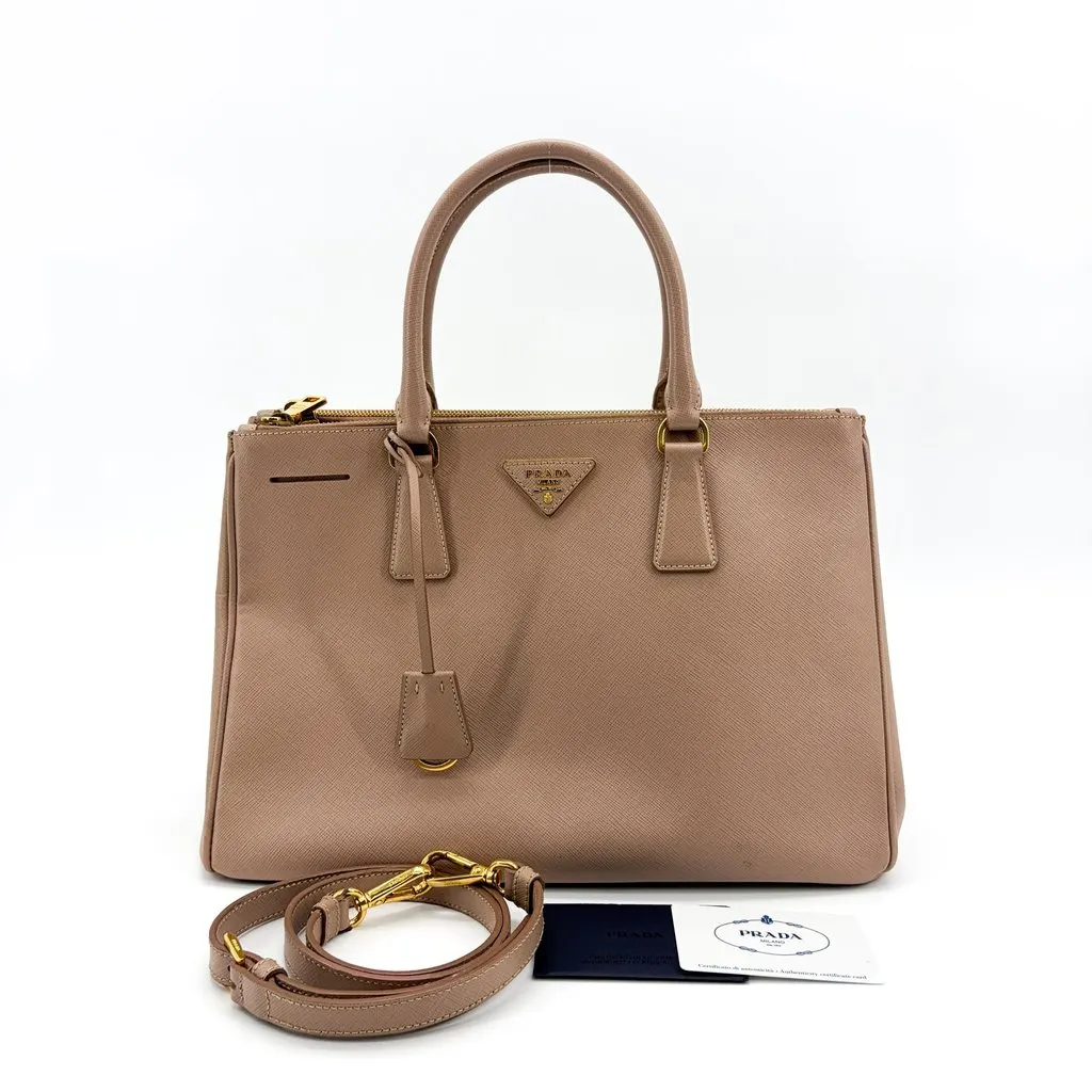 Prada Galleria Saffiano Leather Bag Medium Cameo Beige Leather Good - Back View